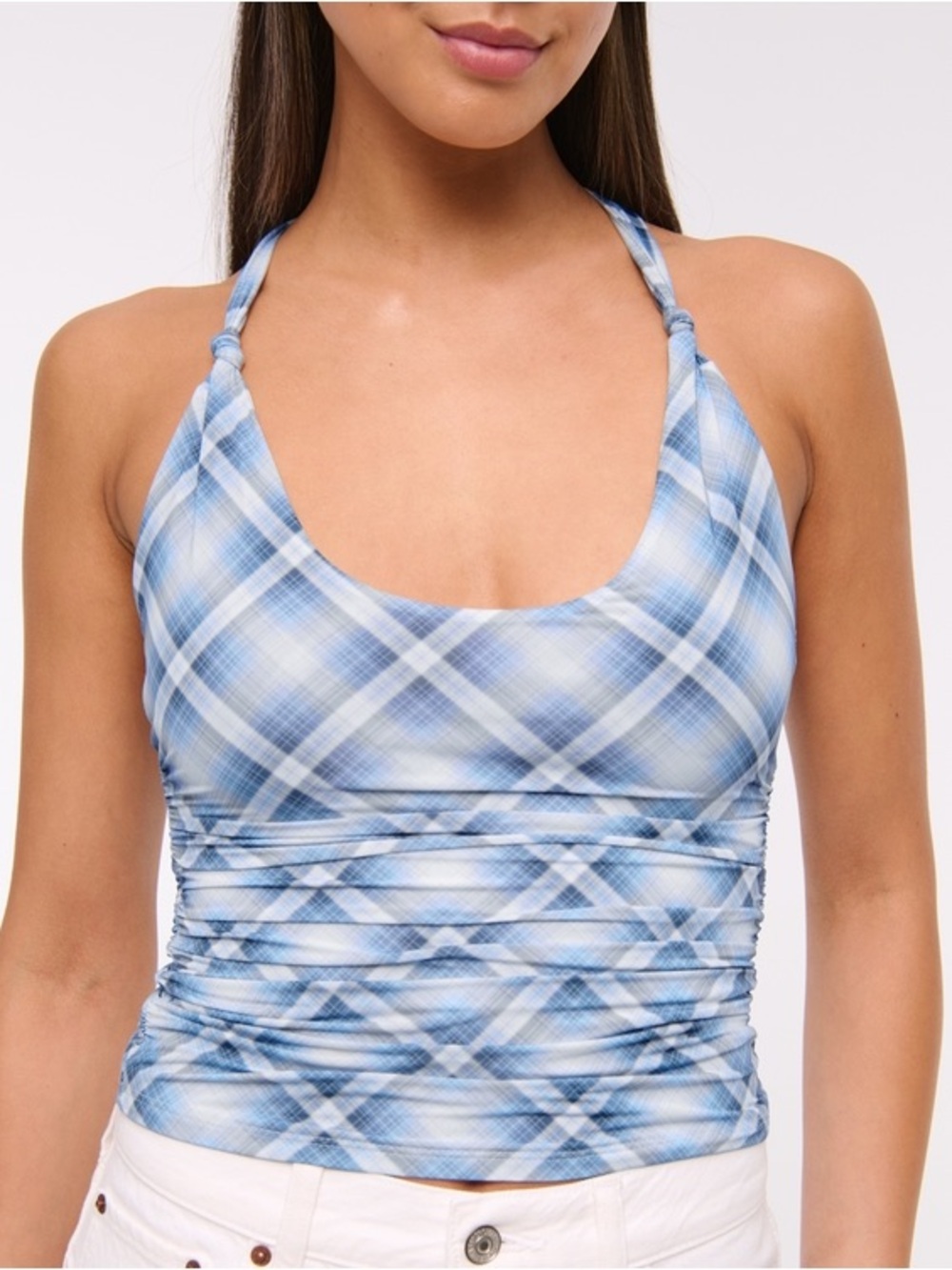 NWT Abercrombie & Fitch Light Blue & White Plaid Racerback Tank
